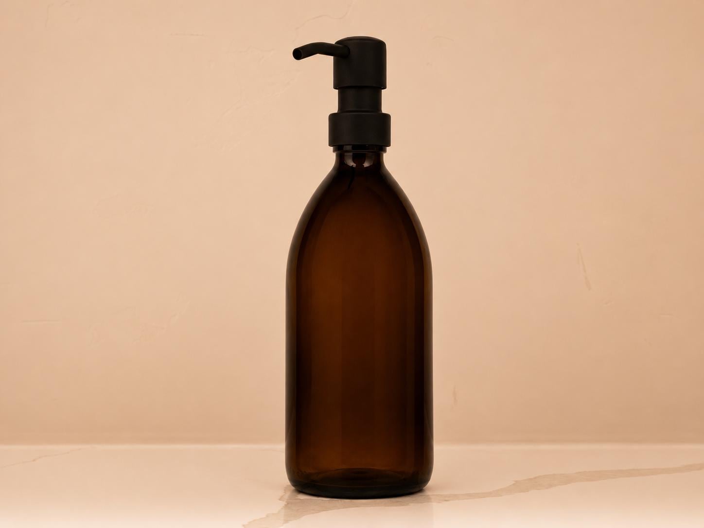 16 oz amber glass bottle with matte black pump
